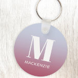 Chaveiro Monograma Moderno Nome Inicial Gradação Azul Cor-d<br><div class="desc">Design de nome inicial minimalista da tipografia moderna que pode ser mudado para personalizar. Branco sobre fundo de gradiente rosa a azul.</div>