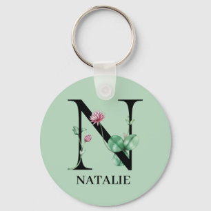 Chaveiro Monograma N de Alfabeto Floral Personalizado
