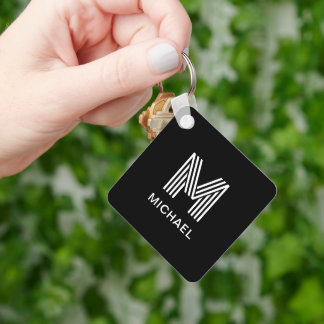 Chaveiro Monograma Na moda preto e branco minimalista moder