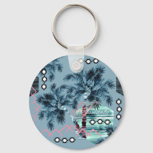 Chaveiro Monograma negro azul-havaiano Palm personalizado