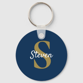 Chaveiro Monograma Nome Personalizado Azul Marinho Dourado
