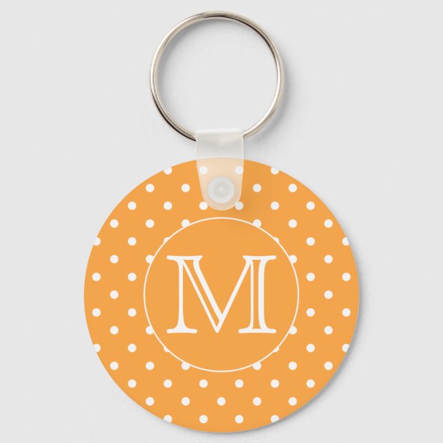 Chaveiro Monograma personalizado. Bolinhas Laranja e Branca (Frente)
