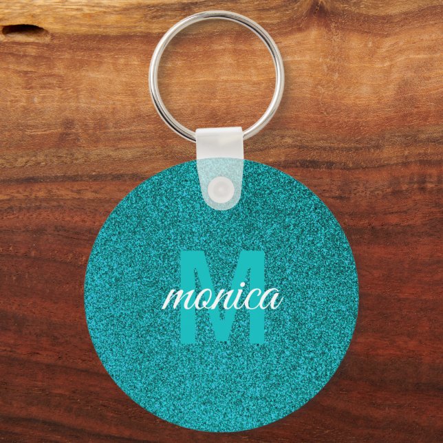 Chaveiro Monograma Personalizado com Brilho Azul (Frente)