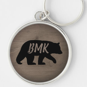 Chaveiro Monograma Personalizado de Silhueta de Urso Preto