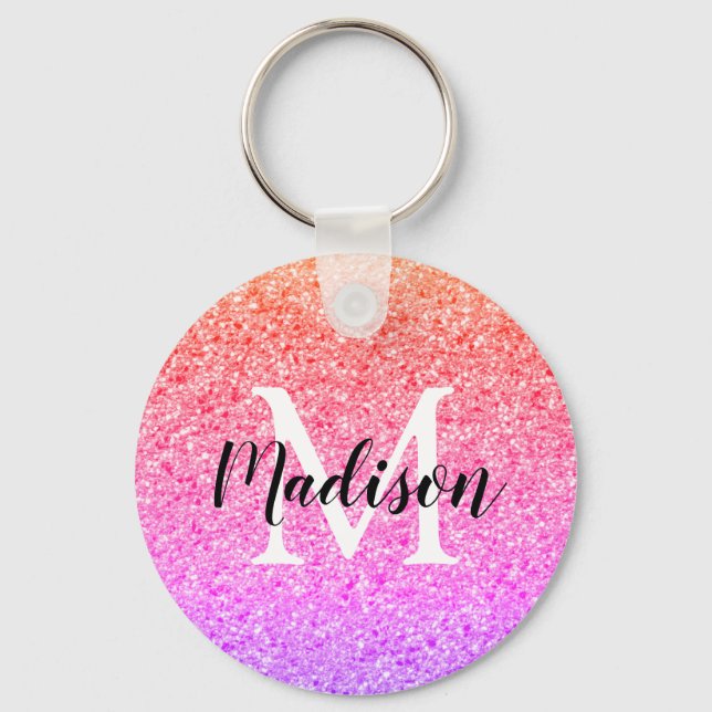 Chaveiro Monograma Personalizado do Script Glitter do Arco- (Frente)