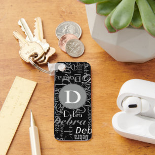 Chaveiro Monograma personalizado em círculo branco e preto