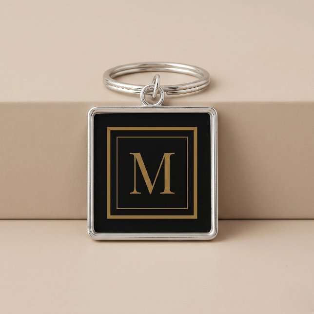 Chaveiro Monograma Personalizado em Moldura Preta e Dourada (Criador carregado)