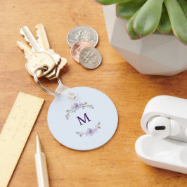 Chaveiro Monograma Personalizado Floral Lavanda Minimalista