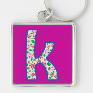 Chaveiro Monograma Personalizado, Padrão Floral Ro