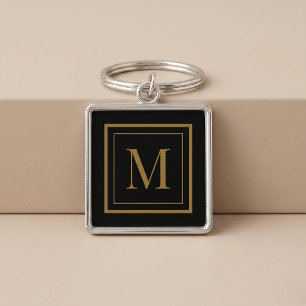 Chaveiro Monograma Personalizado Preto e Dourado em Moldura