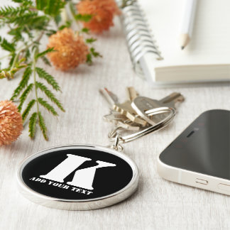 Chaveiro Monograma Personalizado Preto Texto Moderno Person