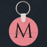 Chaveiro Monograma Personalizado Rosa Girassol<br><div class="desc">Este chaveiro apresenta uma fonte elegante de monograma em cinzas escuras com o seu nome sobreposto na tipografia moderna do script. Isto é parte de uma série de monogramas rosados giros.</div>