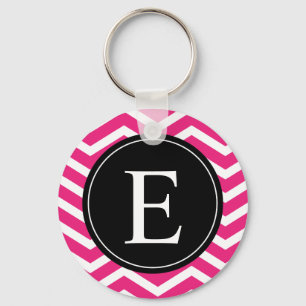 Chaveiro Monograma Preto Cevron Branco Rosa