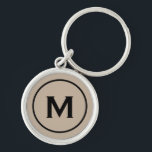 Chaveiro Monograma preto mínimo moderno<br><div class="desc">Monograma Mínimo Monograma de Chaveiro Monograma Moderno Personalizado Negra Beige Inicial. Perfeito como presente de feriado,  favores de reunião familiar,  obrigado seu presente para padrinhos de casamento e presente para qualquer ocasião especial.</div>