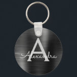 Chaveiro Monograma Preto Moderno em Aço Inox Falso<br><div class="desc">Crachá Moderno e Elegante Preto em Aço Inox Falso. Estes Crachás podem ser personalizados para incluir o seu inicial e primeiro nome. Estes porta-chaves fazem ótimos presentes de aniversário,  chá de panela ou despedida de solteira.</div>