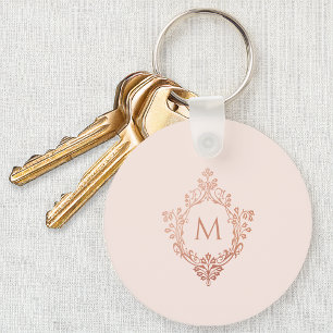 Chaveiro Monograma Rosa Cor-de-Rosa Elegante e Vintage
