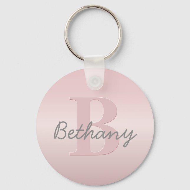 Chaveiro Monograma Rosa Personalizável e Seu Script De Nome (Frente)