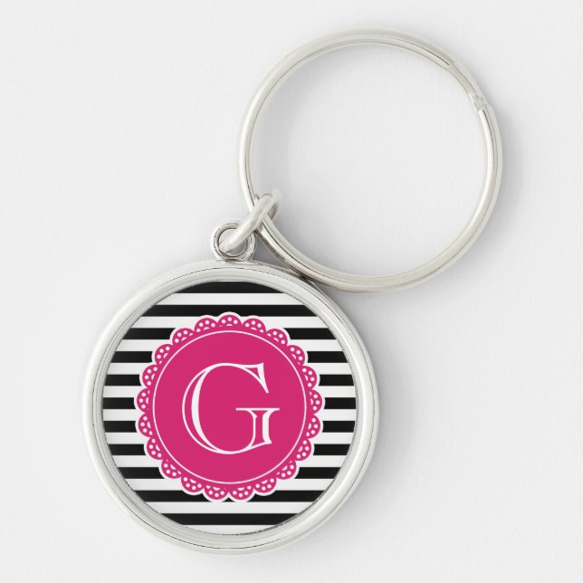 Chaveiro Monograma Rosa Quente com Padrão Strike Preto (Frente)