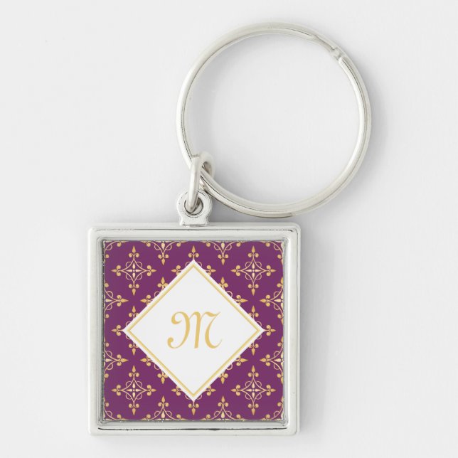Chaveiro Monograma Roxo e Dourado Quatre Floral (Frente)