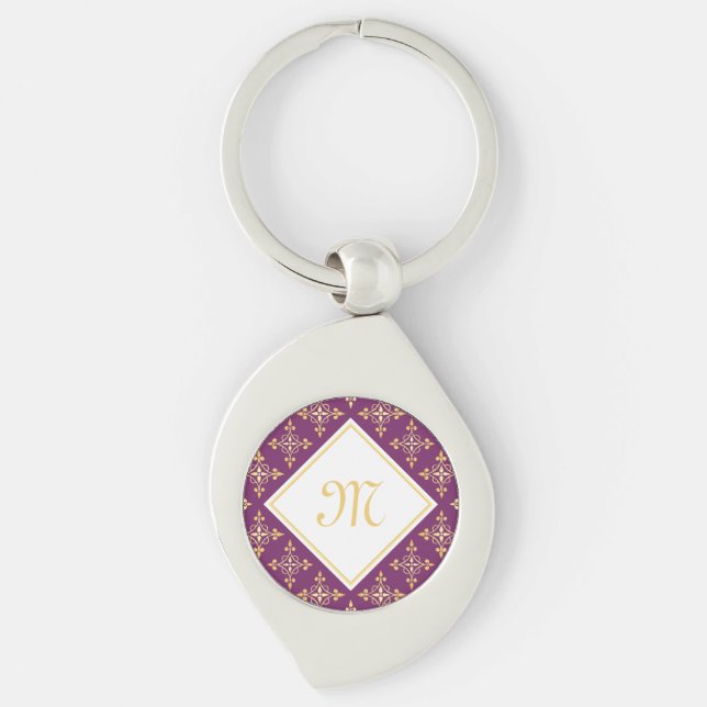 Chaveiro Monograma Roxo e Dourado Quatre Floral (Frente)