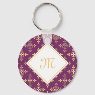 Chaveiro Monograma Roxo e Dourado Quatre Floral