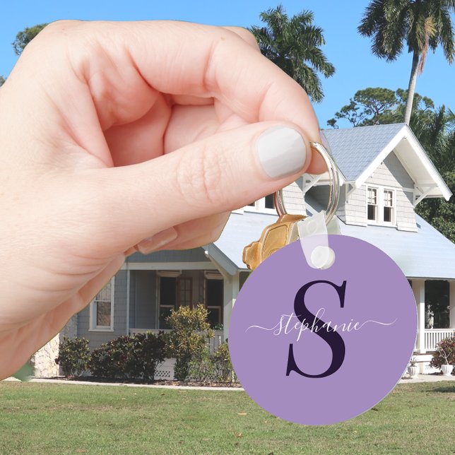 Chaveiro Monograma Roxo Nome Inicial Simples Clássico (Criador carregado)