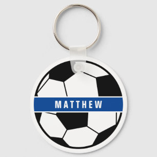 Chaveiro Monograma Simples de Futebol Negro e Branco