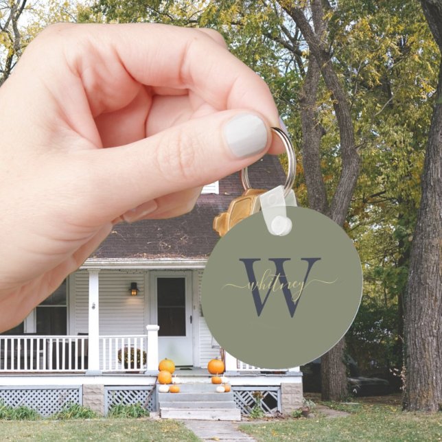 Chaveiro Monograma Simples e Verde Azul Inicial (Criador carregado)