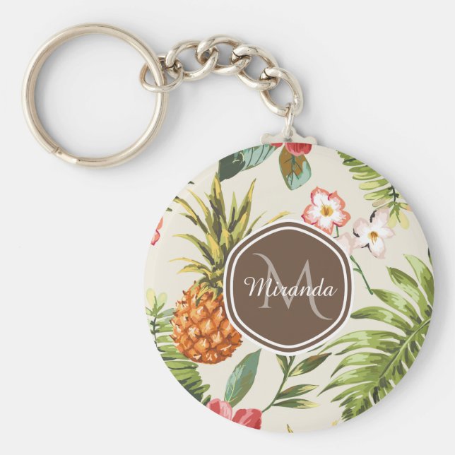 Chaveiro Monograma Tropical Exótico de Ananás Floral Castan (Frente)