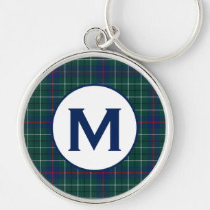 Chaveiro Monograma verde e azul do Tartan da família de