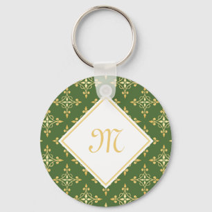Chaveiro Monograma verde e Dourado Quatre Floral
