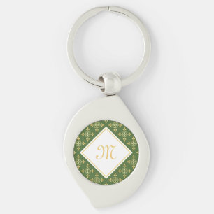 Chaveiro Monograma verde e Dourado Quatre Floral