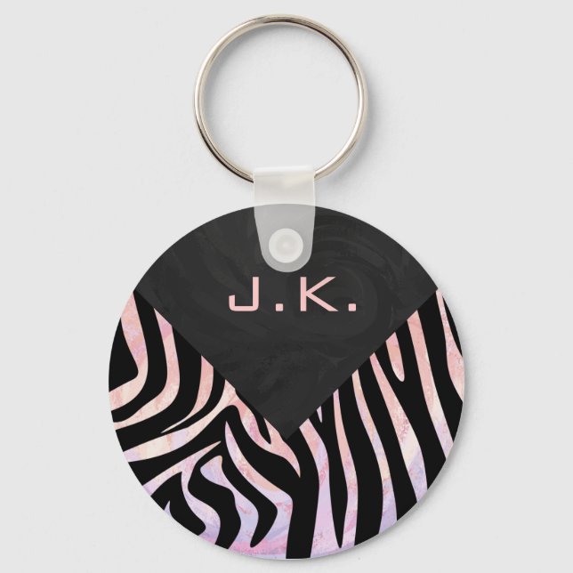 Chaveiro Monograma Zebra Preto e Rosa (Frente)
