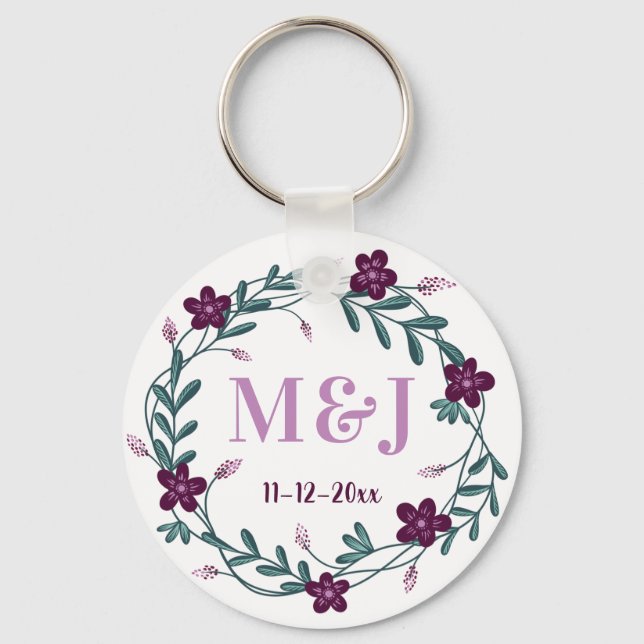 Chaveiro Monogramas Personalizados de Recém-Casados e Lembr (Frente)