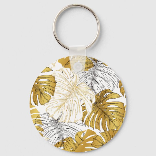 Chaveiro Monstera Leaves: Ouro Branco (Frente)