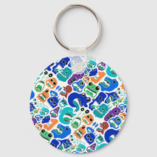 Chaveiro Monstros colorido bonitos encaram padrões Maiúscul (Frente)