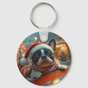 Chaveiro Montanha-russa de Natal do Cão Boston Terrier