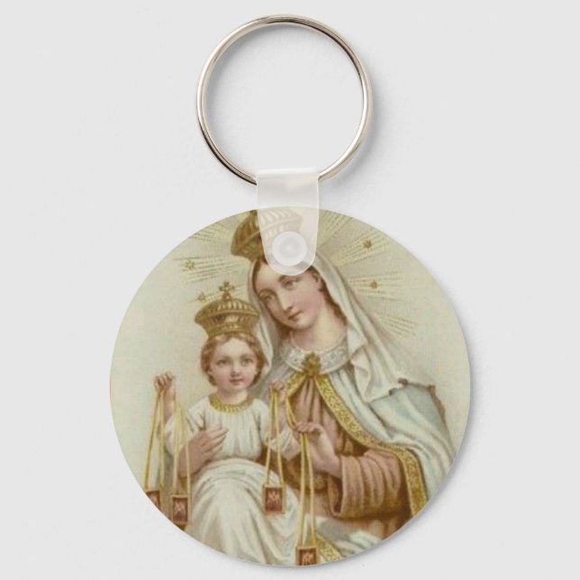 Chaveiro Monte Carmel Virgem Mary Jesus Brown Scapular (Frente)