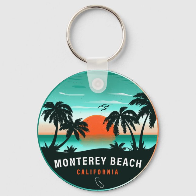 Chaveiro Monterey Beach California Retro Sunset Souvenirs (Frente)