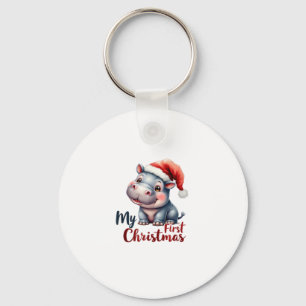 Chaveiro Moo Deng Baby Hippo Meu Primeiro Papai noel De Nat