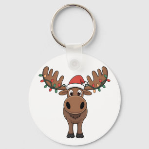Chaveiro Moose da árvore de Natal Luz Engraçada Xmas Moose