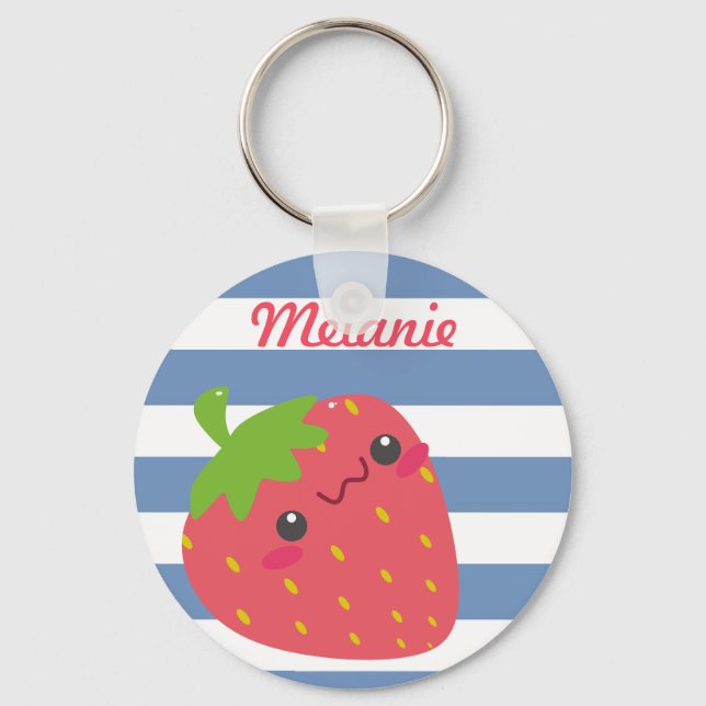 Chaveiro Morango Cute Kawaii Striped Personalizada (Frente)