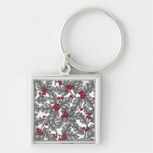 Chaveiro Morango Holly, folhas de cinza em branco
