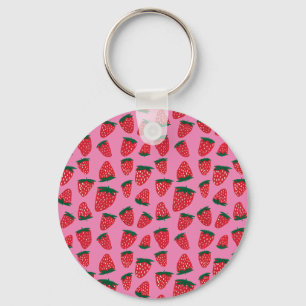 Chaveiro Morangos de Verão orgânicos vermelhos em fundo ros