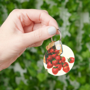 Chaveiro Morangos Vintage em Cesta, Berries de Fruta Comida