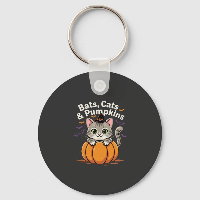 Chaveiro Morcegos de Halloween Gatos e Abóboras Desenho de  (Frente)