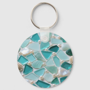 Chaveiro Mosaico de Vidro Marinho Charme Costeiro Turquesa