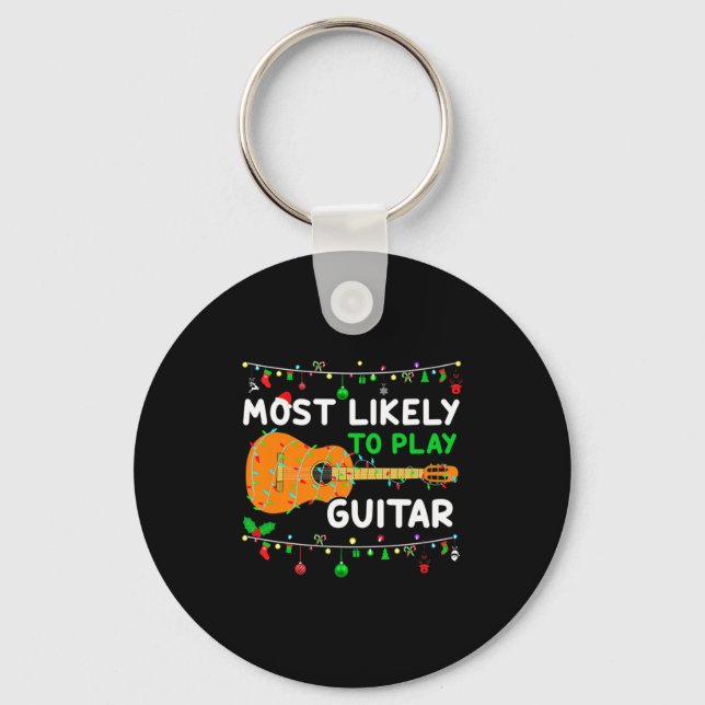 Chaveiro Most Likely To Play Guitar Christmas Funny Family  (Frente)