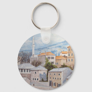 Chaveiro Mostar, Bósnia - Pintura de Townscape Acrílico