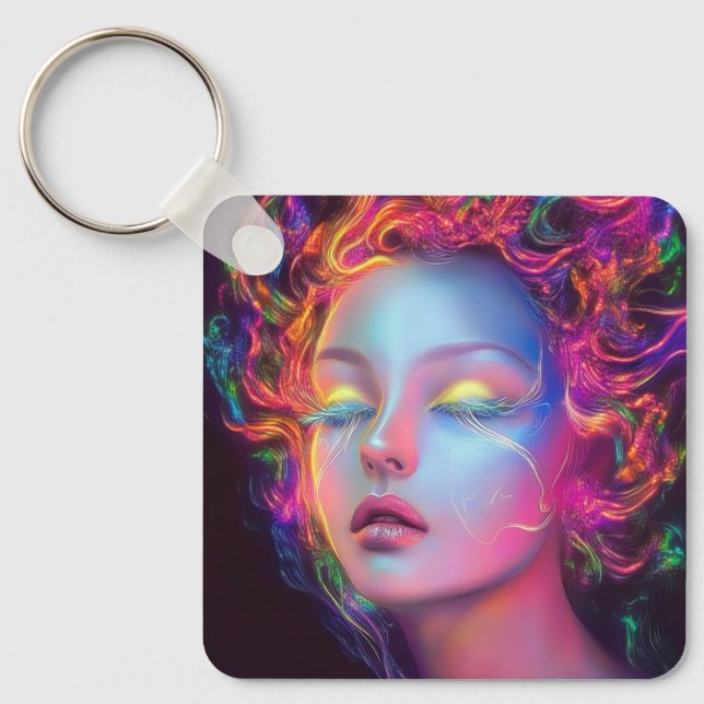 Chaveiro Mulher alienígena com cabelo cósmico (Frente)